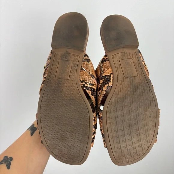 Circus by Sam Edelman Burnett Snakeskin Slip-On Sandals | Crisscross Slide Flats - Picture 6 of 7